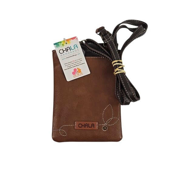 NWT Chala Sunflower Crossbody Phone Bag Brown Vegan Leather RFID Travel Purse - Picture 2 of 11